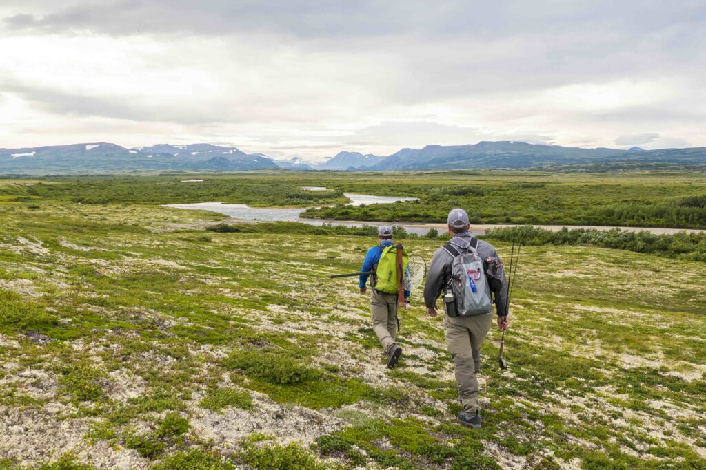 On approach to a remote Alaska river to fly fish